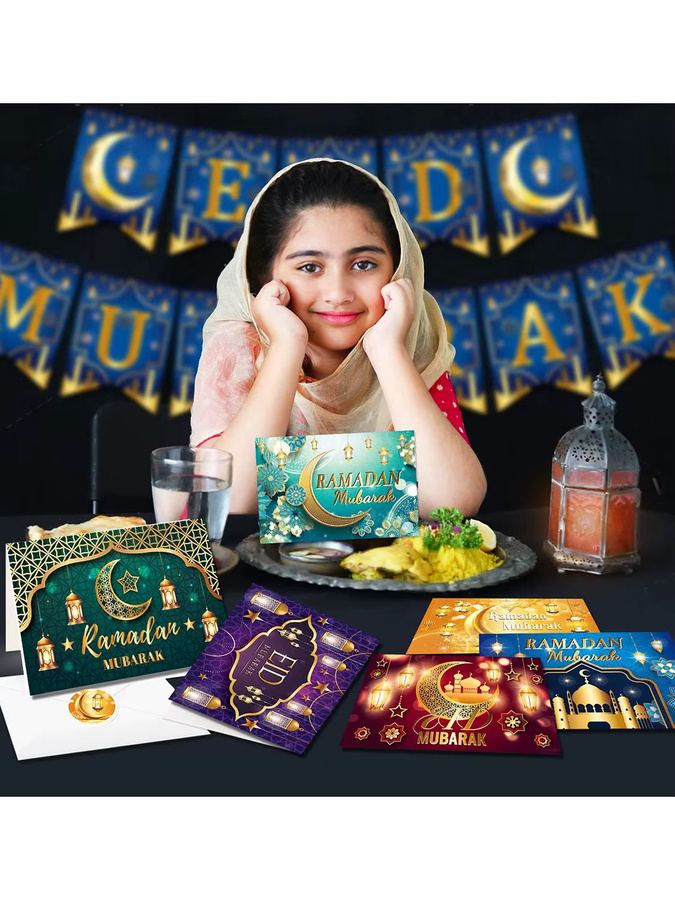 13 Stück Eid Ramadan Grußkarten mit Umschlägen und Aufklebern in Multicolour für Kinder und Erwachsene - Bild 5
