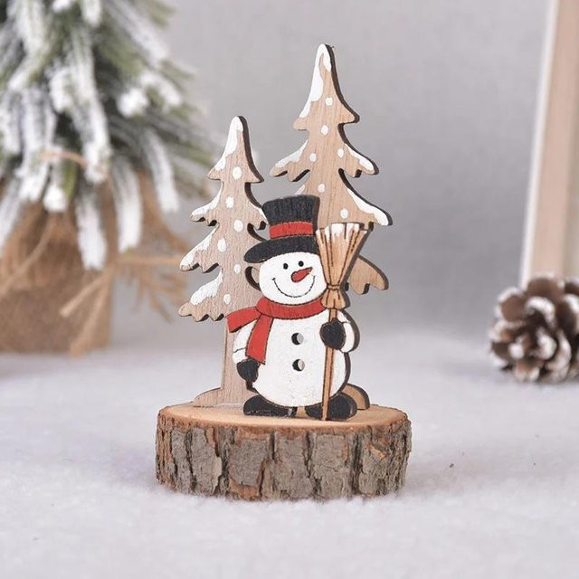 Weihnachtsbaum Ornament aus Rohholz mit Santa Claus, Elch und Schneemann in Braun und Multicolour, Tischdekoration H: 12 cm, B: 7 cm - Bild 1
