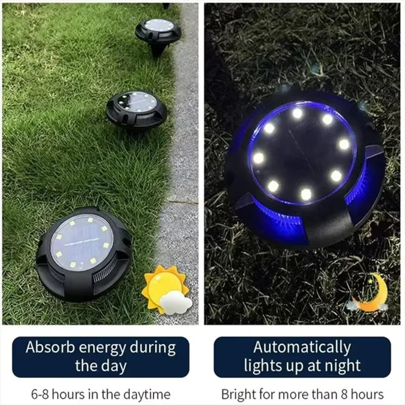 Solar LED Bodenstrahler Set für Garten und Außenbereich, runde Unterflur-Solarleuchten mit 12 LEDs in Schwarz - Bild 4