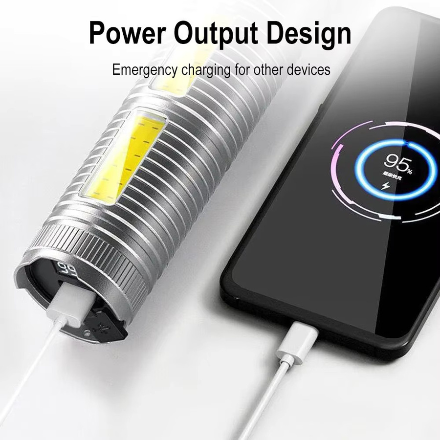BORUiT LED Zoom Taschenlampe mit 3000 Lumen und 1000m Long Throw, Typ-C wiederaufladbar, wasserdicht, mit Power Bank Funktion für Outdoor und Camping - Bild 5