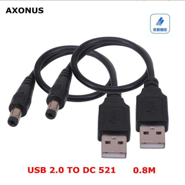 AXONUS USB 2.0 Typ A auf DC 5,5 x 2,1 mm Hohlstecker Kabel in Schwarz, Länge: 80 cm - Bild 1