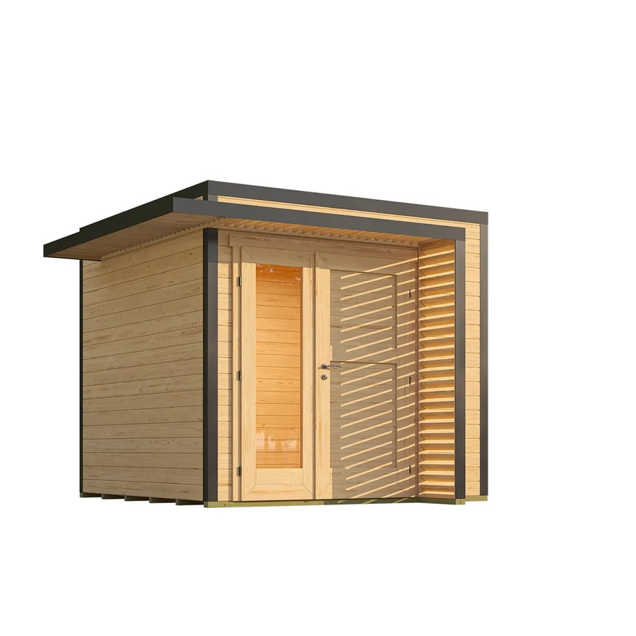 Weka Gartenhaus Amberley mit Flachdach und schwebendem Lamellenvordach in Anthrazit und Braun, B/T: 250 x 250 cm - Bild 2