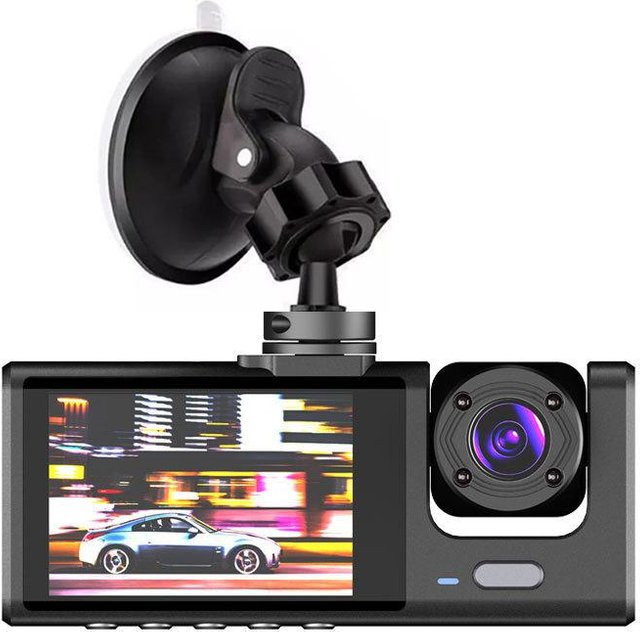 LIAESMART Auto Dash Cam 1080P Full HD Drei-Objektiv Fahrtenrecorder mit Parküberwachung und Nachtsicht, Front und Innenraum, Schwarz - Bild 1