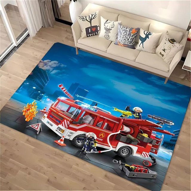 AISILK MOON Teppich mit Feuerwehrsirenen-Design, blau, rutschfest und weich, B/T: 60 x 40 cm - Bild 1