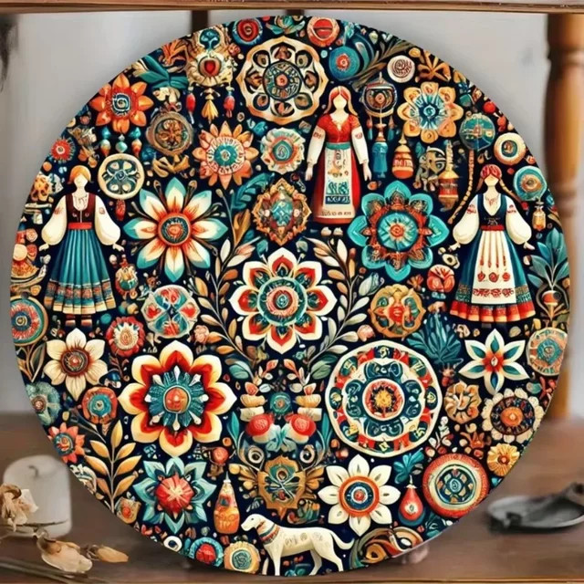 Potdemiel Russisches Weißblechgemälde mit floralem Volkskunstmotiv in Multicolour, Durchmesser: 20 cm - Bild 1