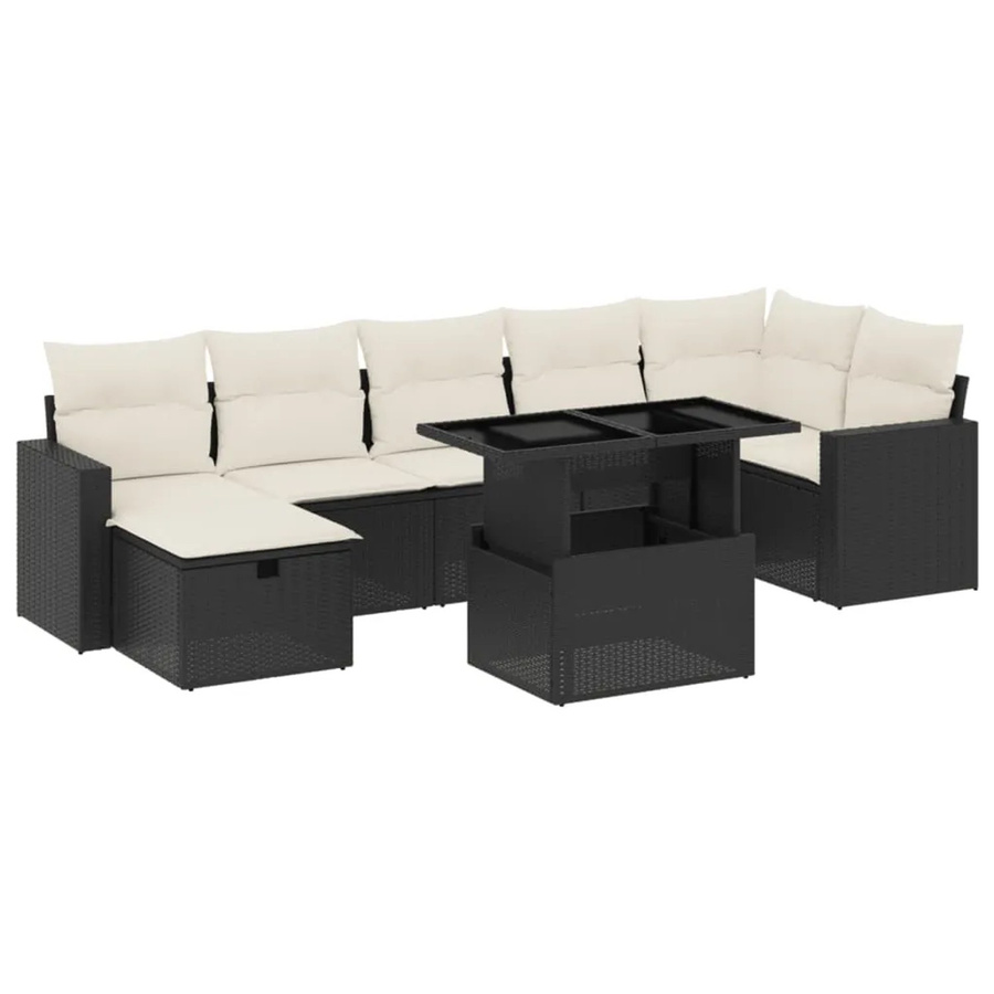vidaXL 8-tlg. Garten-Sofagarnitur in L-Form mit Kissen und Couchtisch, Schwarz, Poly-Rattan und Metall - Bild 2