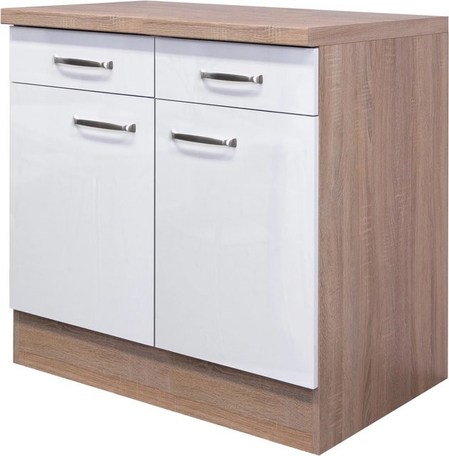 Flex-Well Küchen-Unterschrank Valero in Weiß Hochglanz und Sonoma Eiche, B/H/T: 80 x 86 x 60 cm - Bild 1