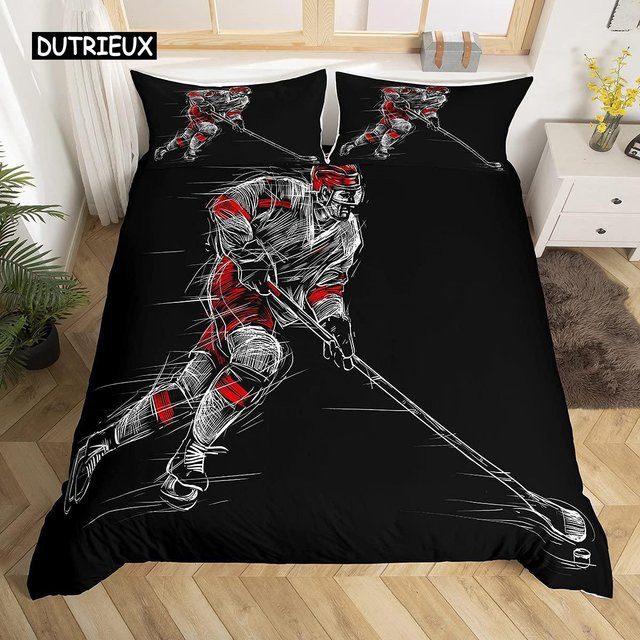 Hockey Bettbezug-Set mit Hockey-Puck-Motiv für Kinder aus Polyester, Breite: 140 cm, Höhe: 210 cm - Bild 1