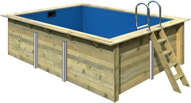 Karibu Rechteck Pool aus Massivholz Fichte in Blau - Bild 1