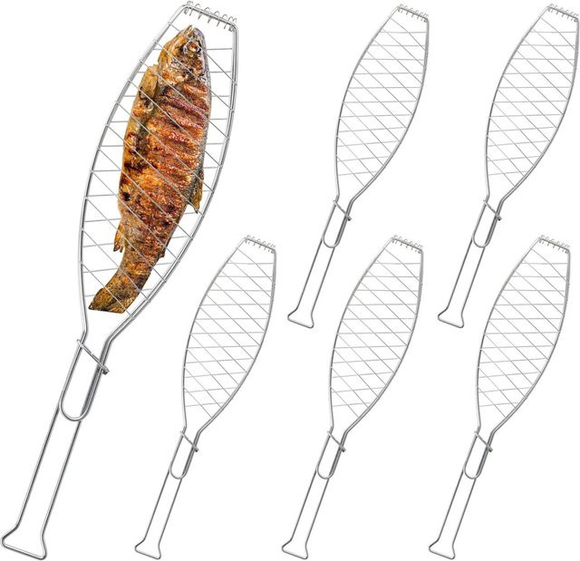 Relaxdays Fischbräter 6er Set aus Edelstahl in Silber, B/T/H: 54 x 12,5 x 1,5 cm - Bild 1