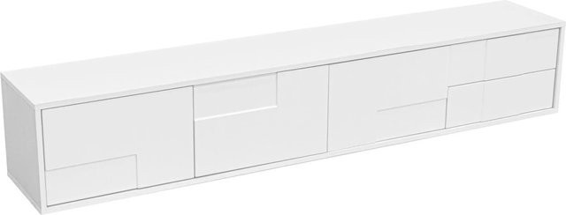 okwish TV-Ständer aus Massivholz mit Schubladen in Weiß, modern und glänzend, B/T/H: 170 x 39,5 x 38 cm - Bild 1