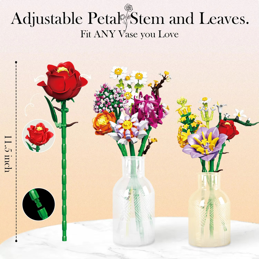 AMAZINGBLOKS Bouquet Rose Daisy Lily Blume Vase, Bausteine, 1458 Teile, ab 14 Jahren - Bild 3