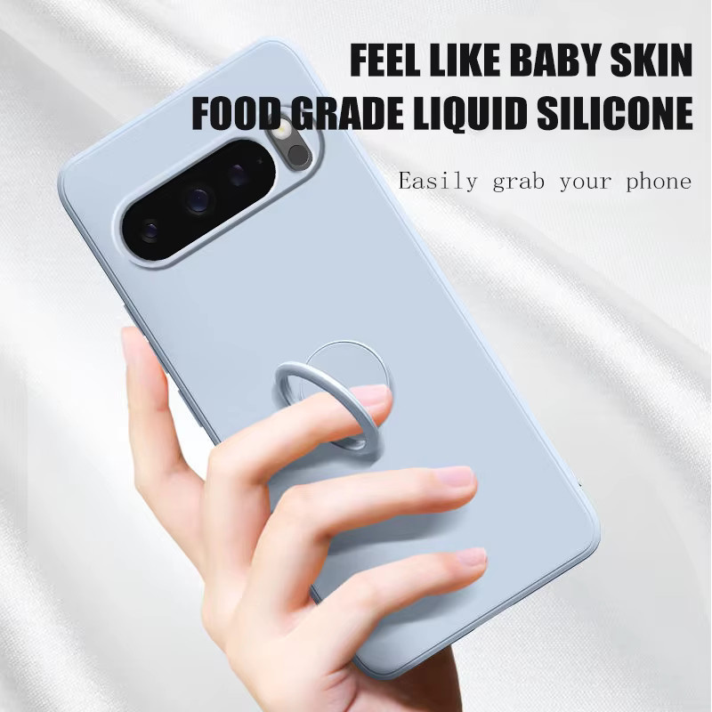 Silikon-Schutzhülle für Google Pixel 10 Pro, 9 Pro XL, 8a und 8 Pro mit Fingerring-Ständer und Linsenschutz in Grau - Bild 2