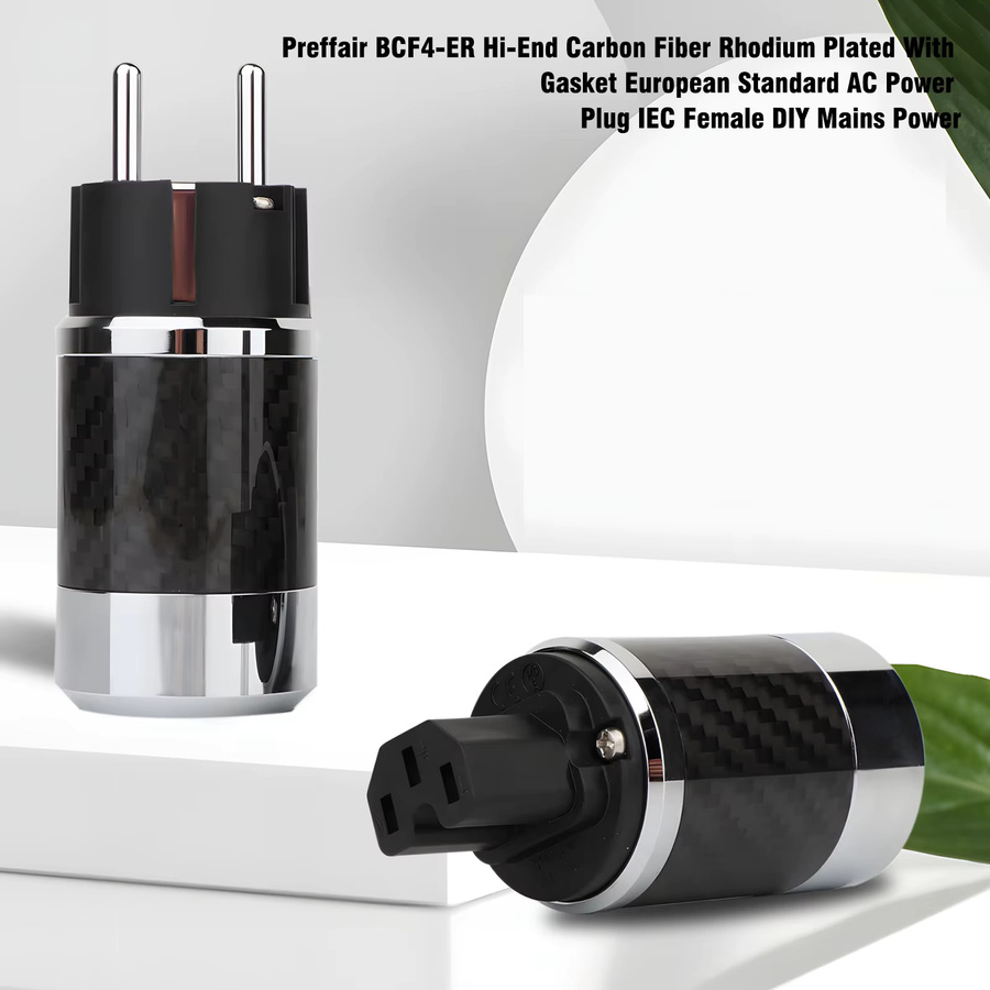 Preffair EU-Schuko-Stecker Paar in Schwarz mit Kohlefaser-Optik, 2-polig, Gold/Rhodium-beschichtet, DIY Netzadapter - Bild 3