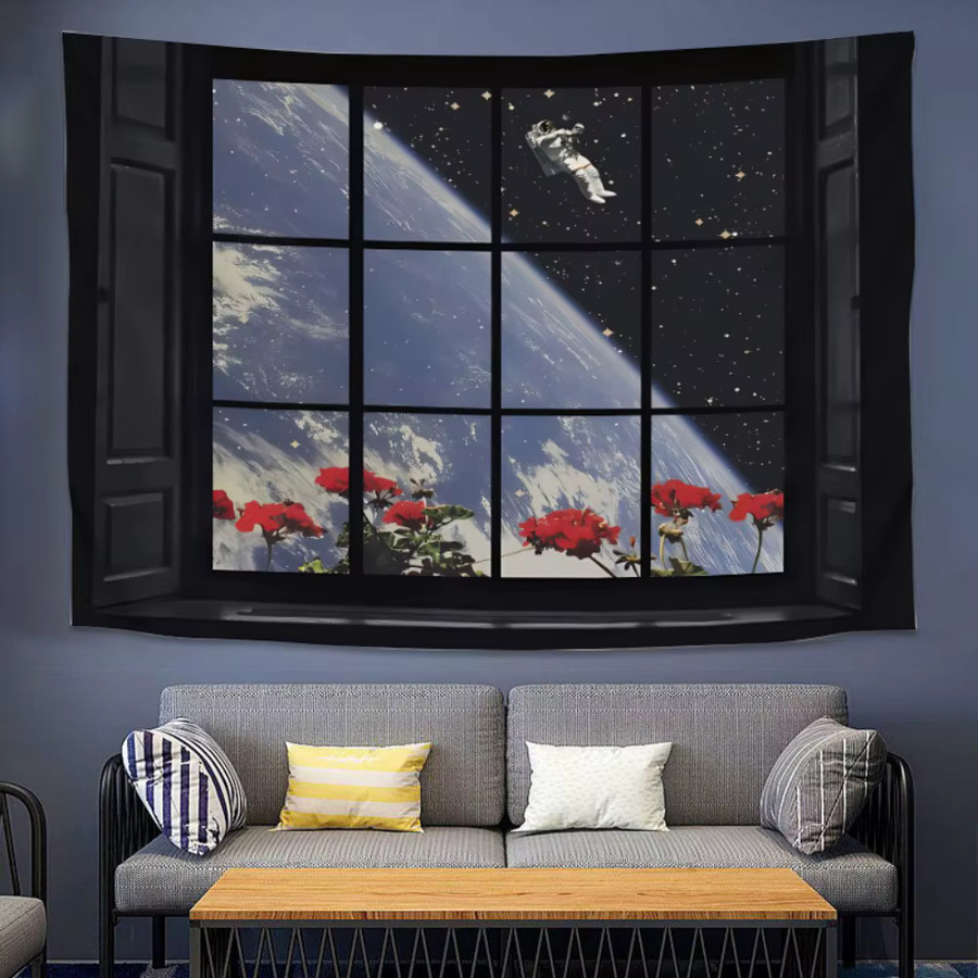 VIKAMAins Wandteppich mit Landschaftsmotiv als Live-Streaming-Hintergrund für Schlafzimmer und Schlafsaal, Mehrfarbig, B/H: 73 x 73 cm - Bild 1