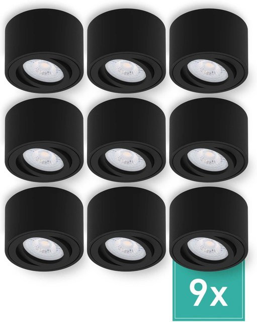 Oktaplex 9er Set Aluminium Aufputz Spot Lile S Schwenkbar mit LED-Modulen Warmweiß 2700K Schwarz - Bild 1