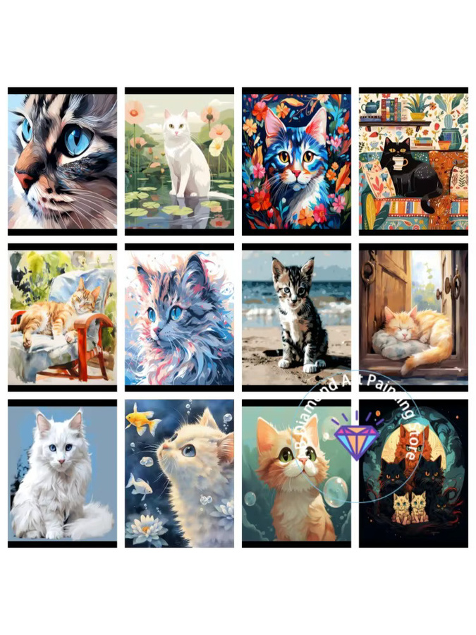 Potdemiel DIY Diamond Painting Kit Süße Katze 5D Mosaik in Multicolour, runde Form - Bild 3
