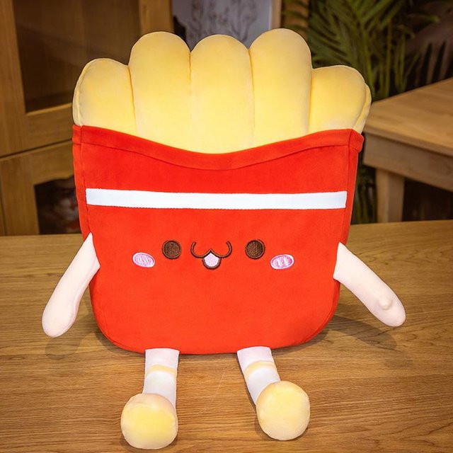 Yiran Health & Beauty Squishy Food Plüschkissen mit lächelndem Gesicht, Pommes-Tüte oder Hamburger-Sandwich, rot, Polyester - Bild 1