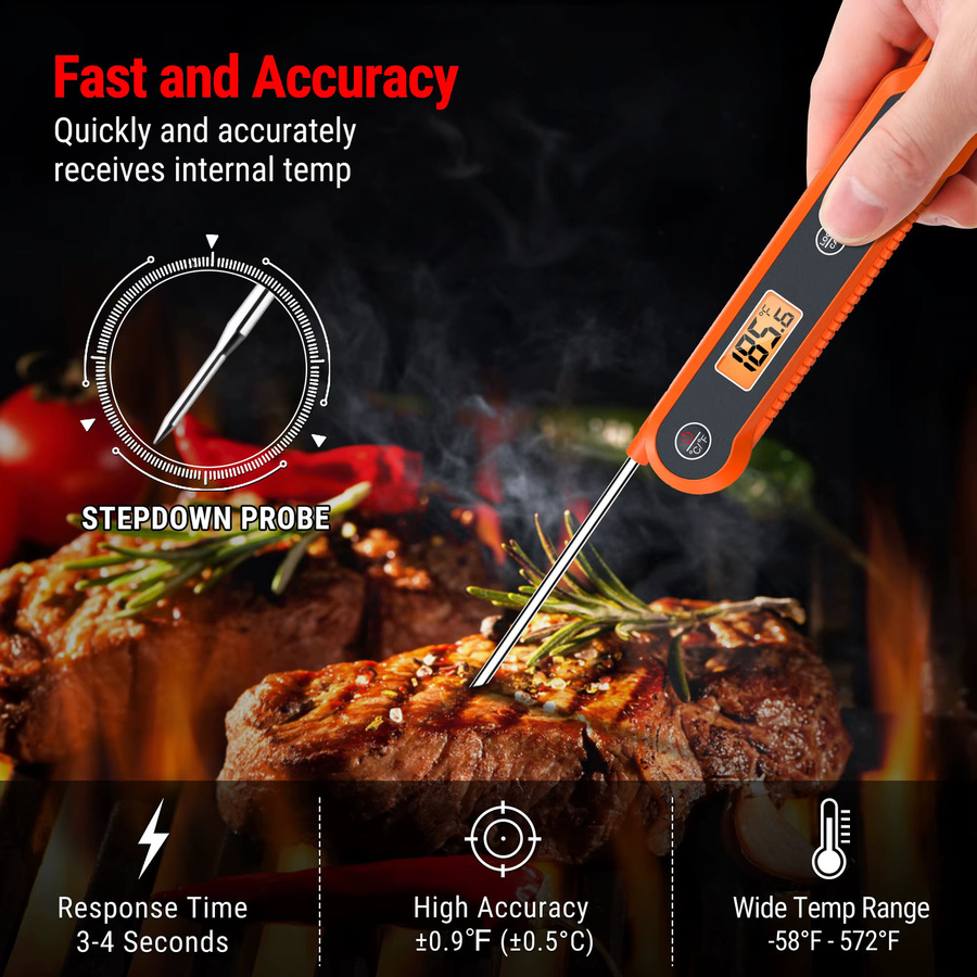 TempPro TP03H Digitales Sofortlese-Fleischthermometer in Orange mit LCD-Anzeige und Kalibrierung - Bild 2
