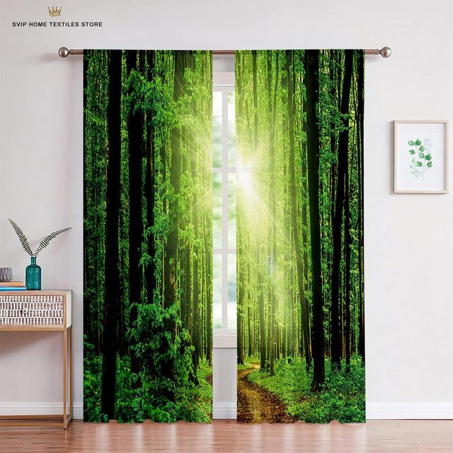 Transparente Fensterrollos im Wald-Dschungel-Design, 2er-Set, Grün, B: 50 cm, H: 130 cm - Bild 1