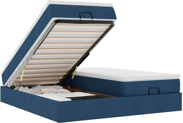 vidaXL Ottoman-Bett mit Matratze in Blau, Hybrid-Bett mit Taschenfederkern und Lift-up-Funktion, B/T/H: 160 x 200 x 23,5 cm - Bild 1