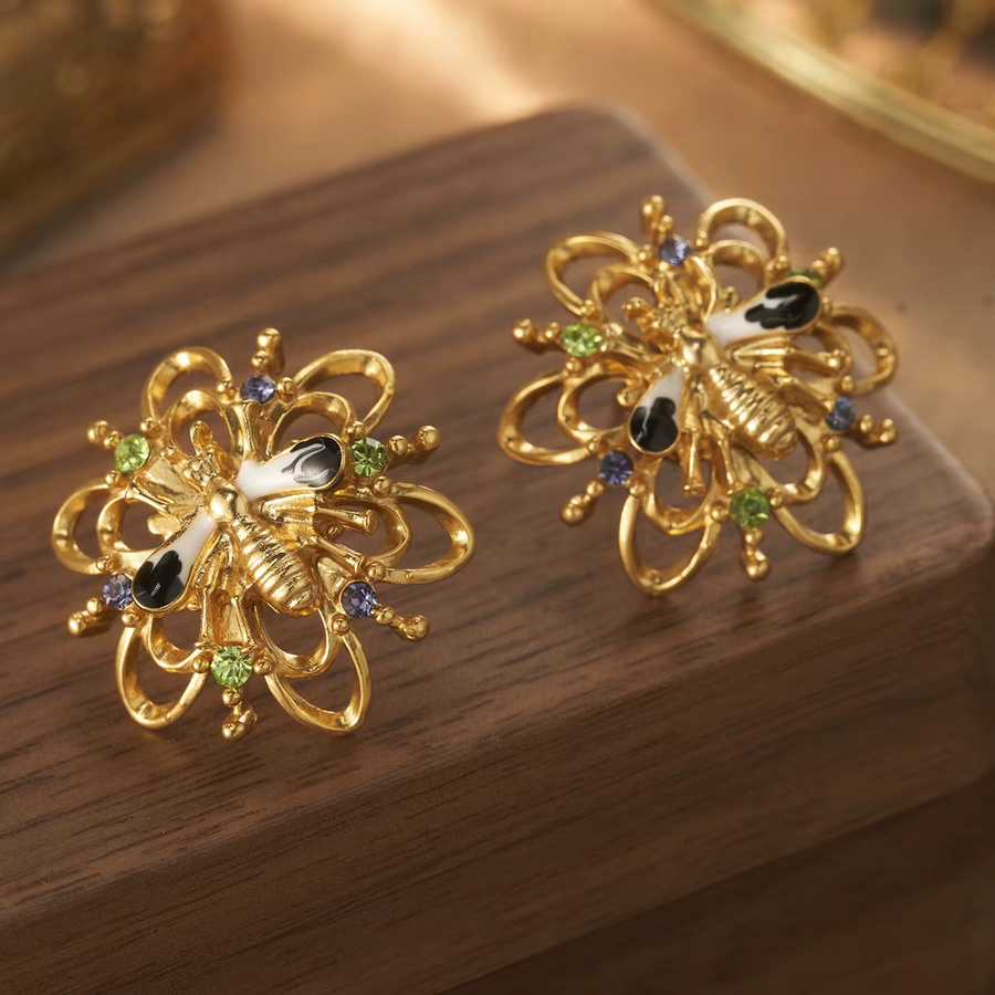 Kovonchy Ohrstecker, Bienen- und Blumenmotiv, 18K vergoldet, Damen und Mädchen, Zirkonia - Bild 4