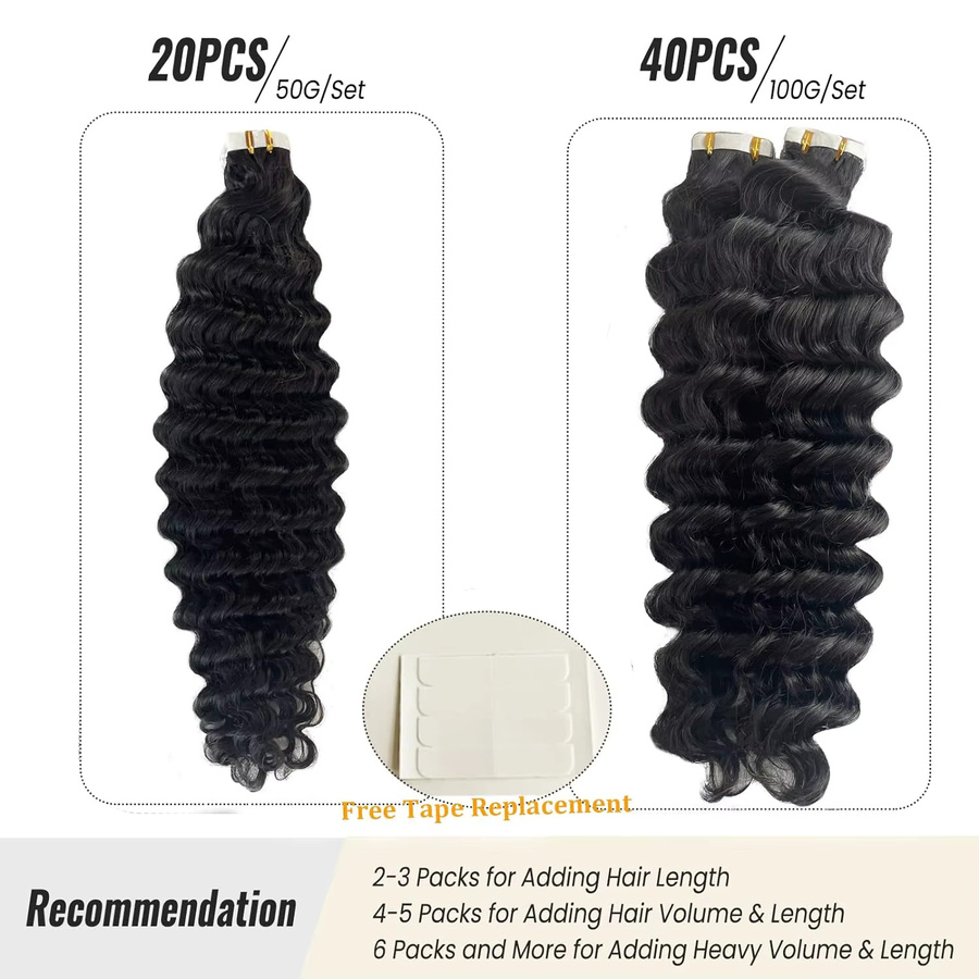 Addbeauty Deep Wave Tape Haarverlängerung, brasilianisches Echthaar, Damen - Bild 4