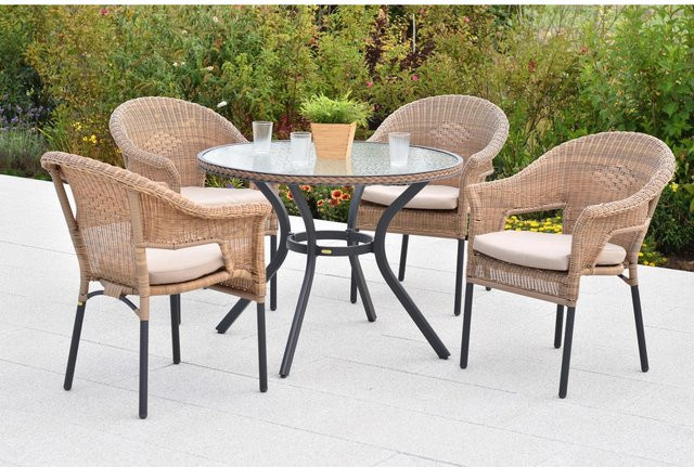 Merxx Gartenmöbel-Set Ravenna 5-teilig aus Aluminium und Kunststoffgeflecht in Braun mit runden Gartentisch und 4 Sitzplätzen - Bild 1