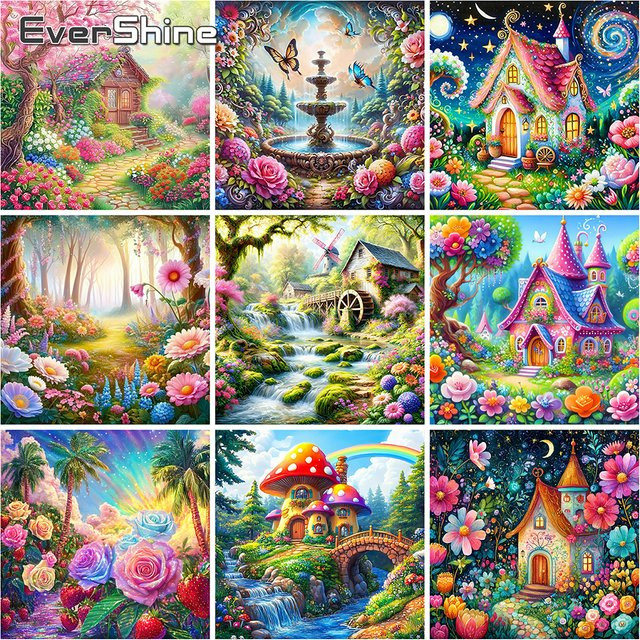 EverShine Diamant-Mosaik DIY Set Garten-Landschaftsbild mit floralem Motiv in Multicolour, B/T/H: 20 x 20 x 2 cm - Bild 1
