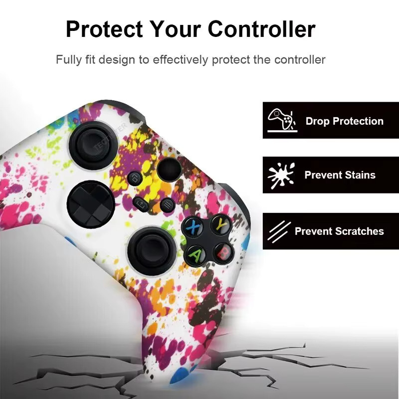 TECTINTER Silikonhülle für Xbox Series X/S Controller mit Daumengriffen und Joystick-Kappen in Schwarz und Multicolour - Bild 2