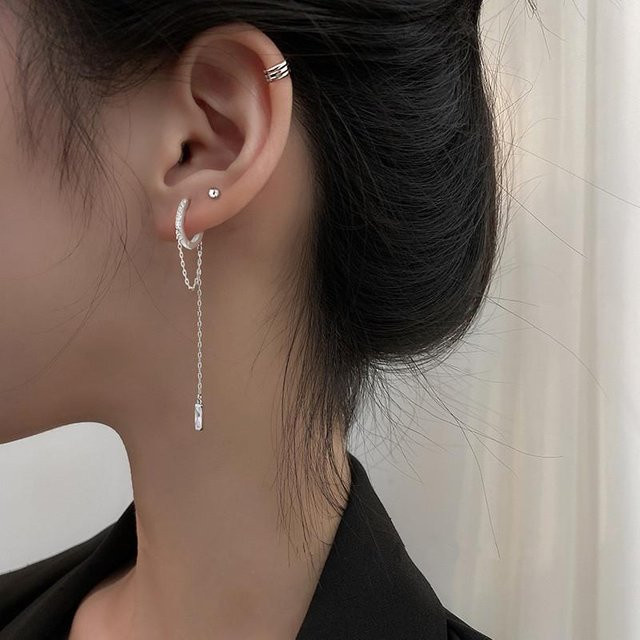 Wucifang Jewelry Ohrring, 925 Silber, Kristall, Schwarz, Damen - Bild 1
