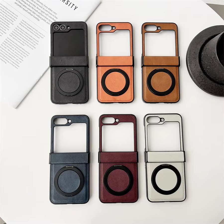Magnetische Schutzhülle mit rotierender Scharnierabdeckung aus Leder für Samsung Galaxy Z Flip 7, 6, 5, 4, 3 in Schwarz - Bild 3