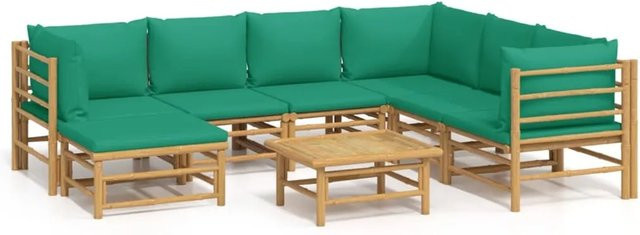 vidaXL 8-tlg Garten-Lounge-Set aus Bambus mit grünen Kissen in U-Form - Bild 1