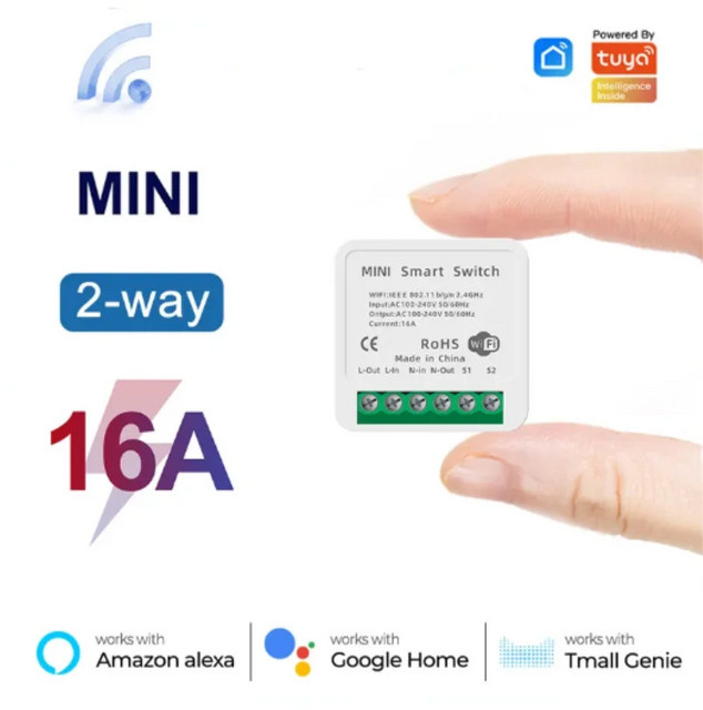 Tuya Smart Home Automation Modul Mini 16A WiFi Schalter mit 2-Wege-Steuerung in Weiß für Alexa und Google Home via Smart Life App - Bild 1