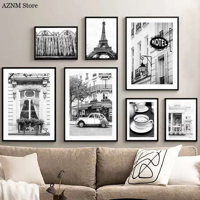 Potdemiel Wandkunst Leinwandmalerei Paris Vintage Motiv in Schwarz Weiß als dekoratives Poster für dein Wohnzimmer - Bild 1