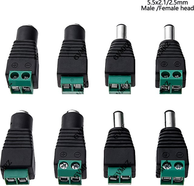 5 Stück DC-Netzstecker Adapter Set in Schwarz für CCTV und LED-Licht, 12 V, 2,1 x 5,5 mm und 5,5 x 2,5 mm - Bild 1