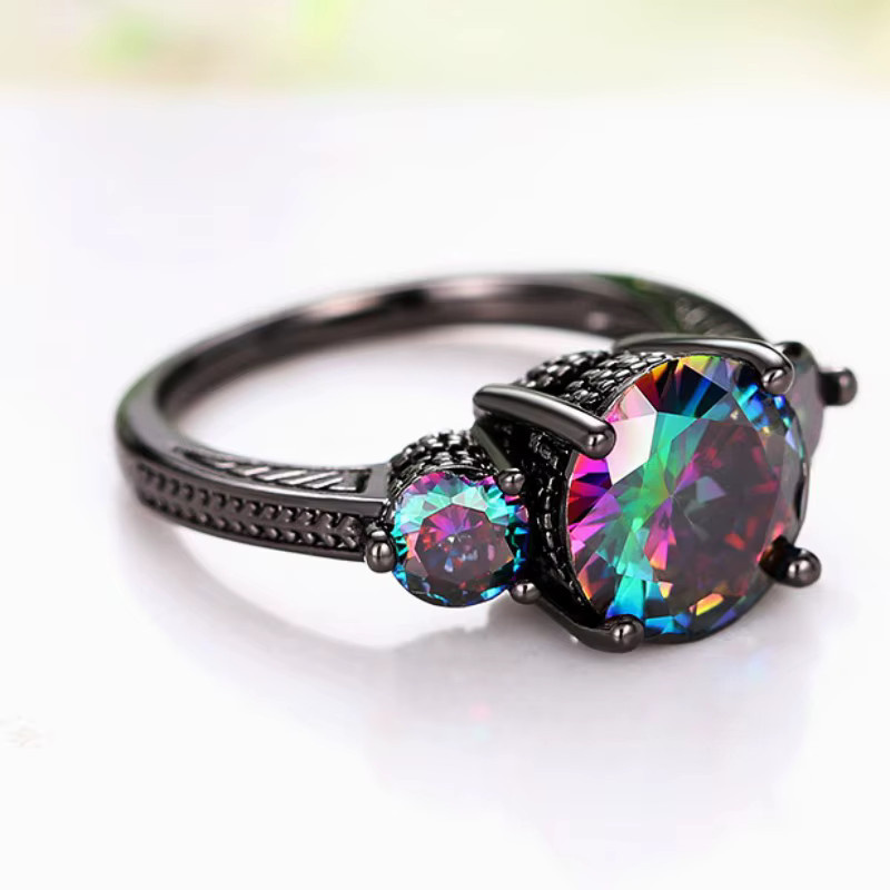 Huitan Ring, Schwarz, Zirkonia, Damen, Vintage - Bild 2