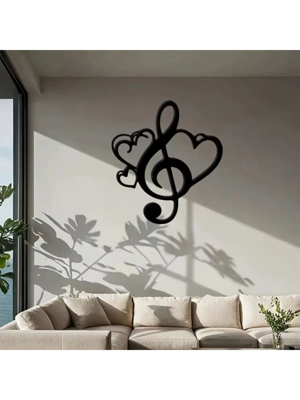 CIFBUY Musikalische Metall-Wandkunst mit Doppelherz und Violinschlüssel in Schwarz - Bild 4