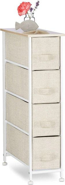 Relaxdays Regalsystem mit Schubladen aus Stahl, Stoff und MDF in Beige und Weiß, B/T/H: 76 x 20 x 48 cm - Bild 1