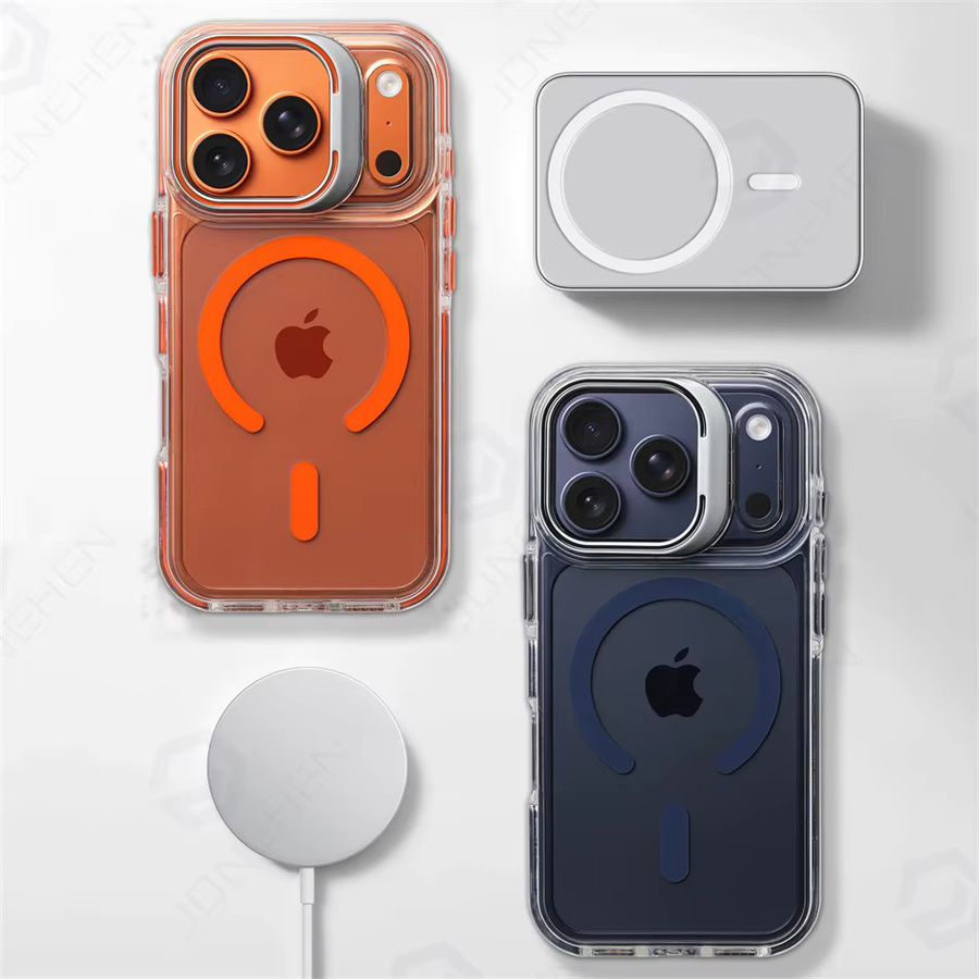 MagSafe Magnetische Klare Schutzhülle mit integriertem Standhalter aus Legierung für iPhone 14 Pro, 15, 16 und 17 Pro Max in Transparent oder Blau - Bild 2