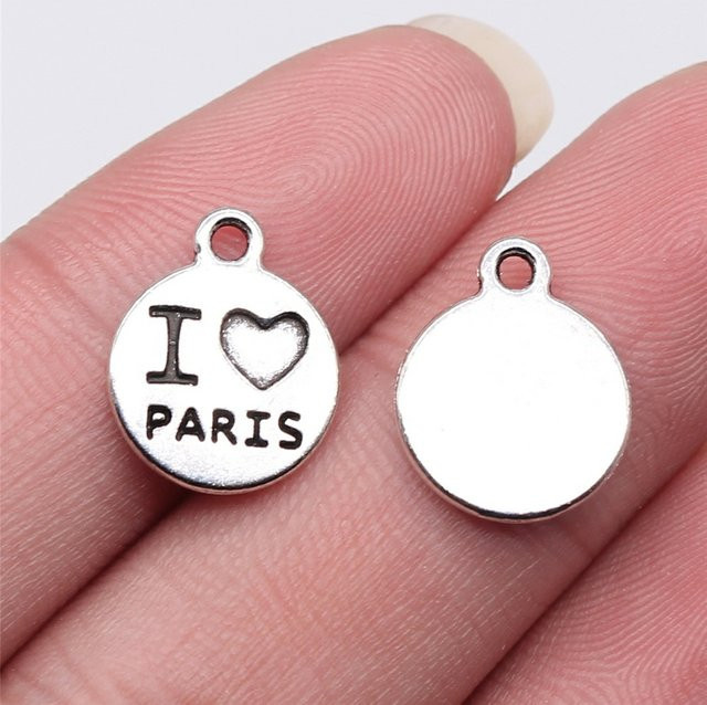 Anhänger „I Love Paris“, Zinklegierung, antiksilberfarben, 12 x 12 mm - Bild 1