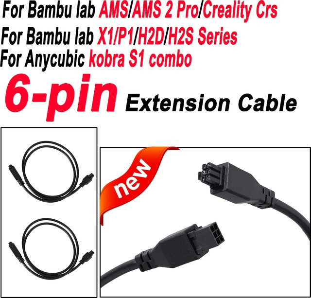 NENYALV 6-poliges Verlängerungskabel für Bambu Lab AMS/AMS 2 Pro, Creality CFS X1/P1/H2D/H2S Serie und Kobra S1 Combo, Farbe: Schwarz, Länge: 1-1,5 m - Bild 1