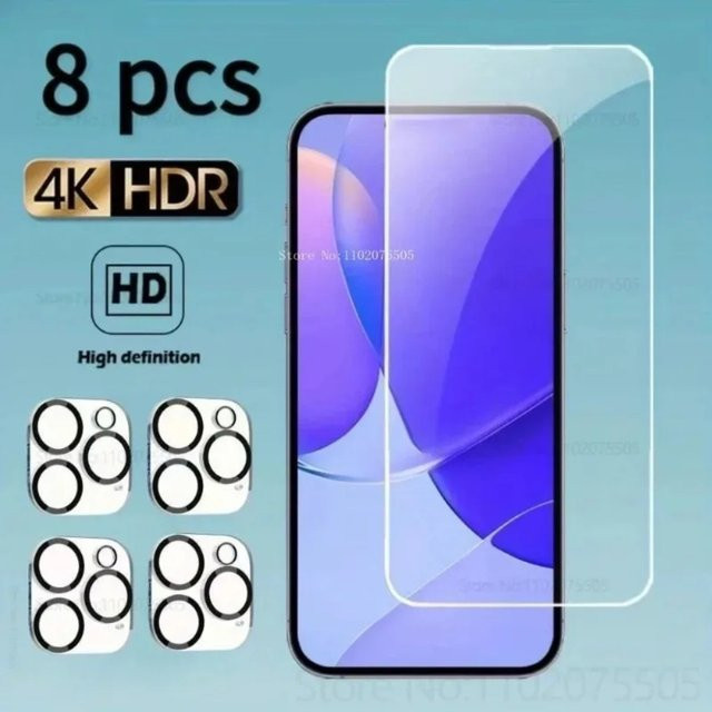 8-teiliges Schutzset für Apple iPhone mit 4 HD-Panzerglas Displays und 4 Kameraschutzfolien in Transparent - Bild 1
