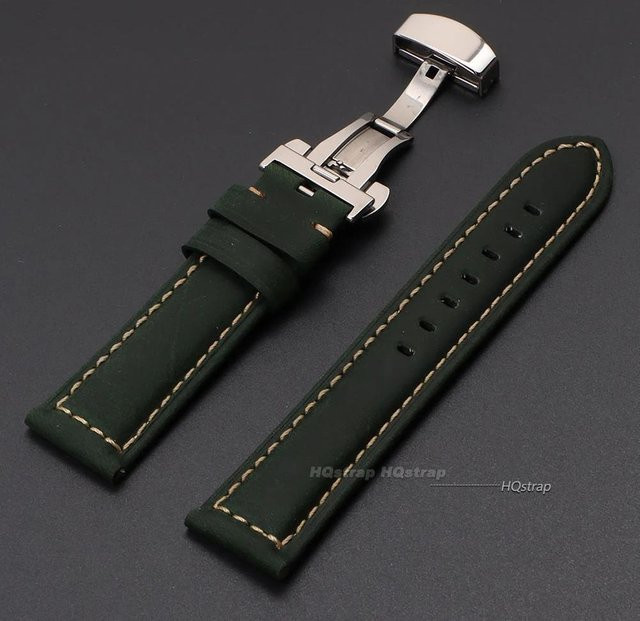 HQstrap Uhrenarmband Kalbsleder, Faltschließe, 26mm, dunkelgrün, Unisex - Bild 1