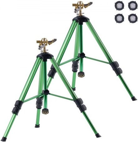 VEVOR Stativ Impulsregner 2er-Pack mit Messingkopf und G3/4 Zoll-Anschluss, grüner Kreisregner für die 360-Grad-Gartenbewässerung - Bild 1
