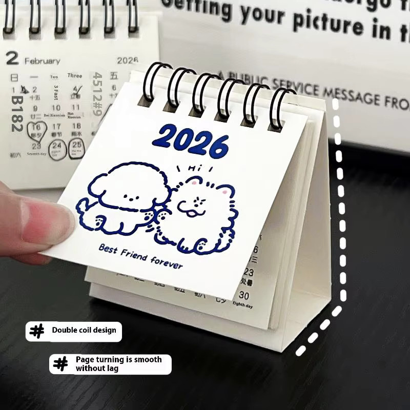 Mini-Cartoon-Kalender 2026 als tragbarer Tagesplaner und Desktop-Dekoration in Weiß - Bild 5