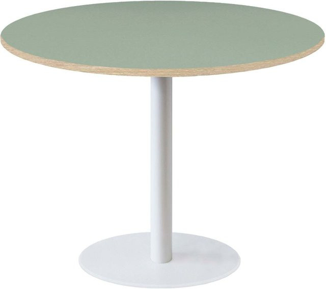 RestooTab Tisch Rome XL weiß rund mit Dekore Uni in Hellgrün und Braun, H: 75 cm, Ø: 120 cm - Bild 1
