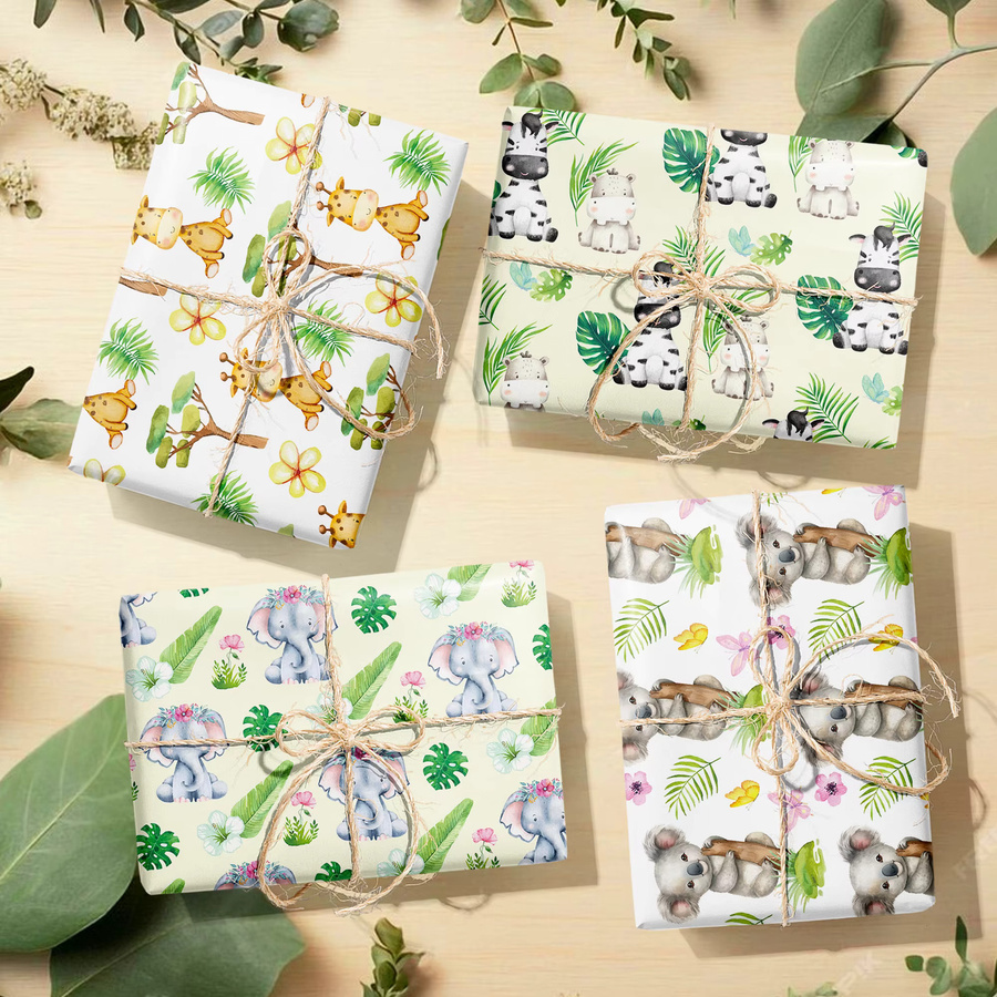 Dschungel Tiere Geschenkpapier und Geschenkboxen Set für Kindergeburtstage und Baby Shower in Mehrfarbig - Bild 1
