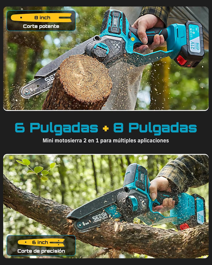 Seesii Bürstenlose Akku-Elektrosäge 1000W in Blau, kompatibel mit Makita 18V LXT Akku, für Gartenpflege und Holzbearbeitung (6 und 8 Zoll) - Bild 2