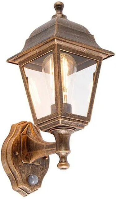 QAZQA Antike Wandleuchte Capital in Gold mit Bewegungsmelder, IP44 Außenleuchte für Garten und Außenbereich, E27, B/T/H: 21,0 x 15,0 x 15,0 cm - Bild 1
